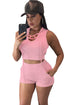 Sexy Pink Hooded Crop Top and Short Set